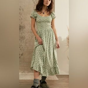 Urban Outfitters Green Floral Tessie Midi Dress